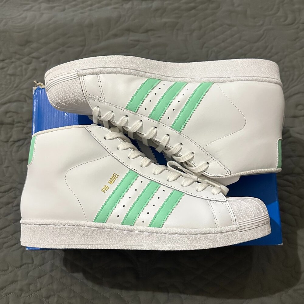 Adidas Pro Model High Top Sneakers White Teal/Gold Men Size 10